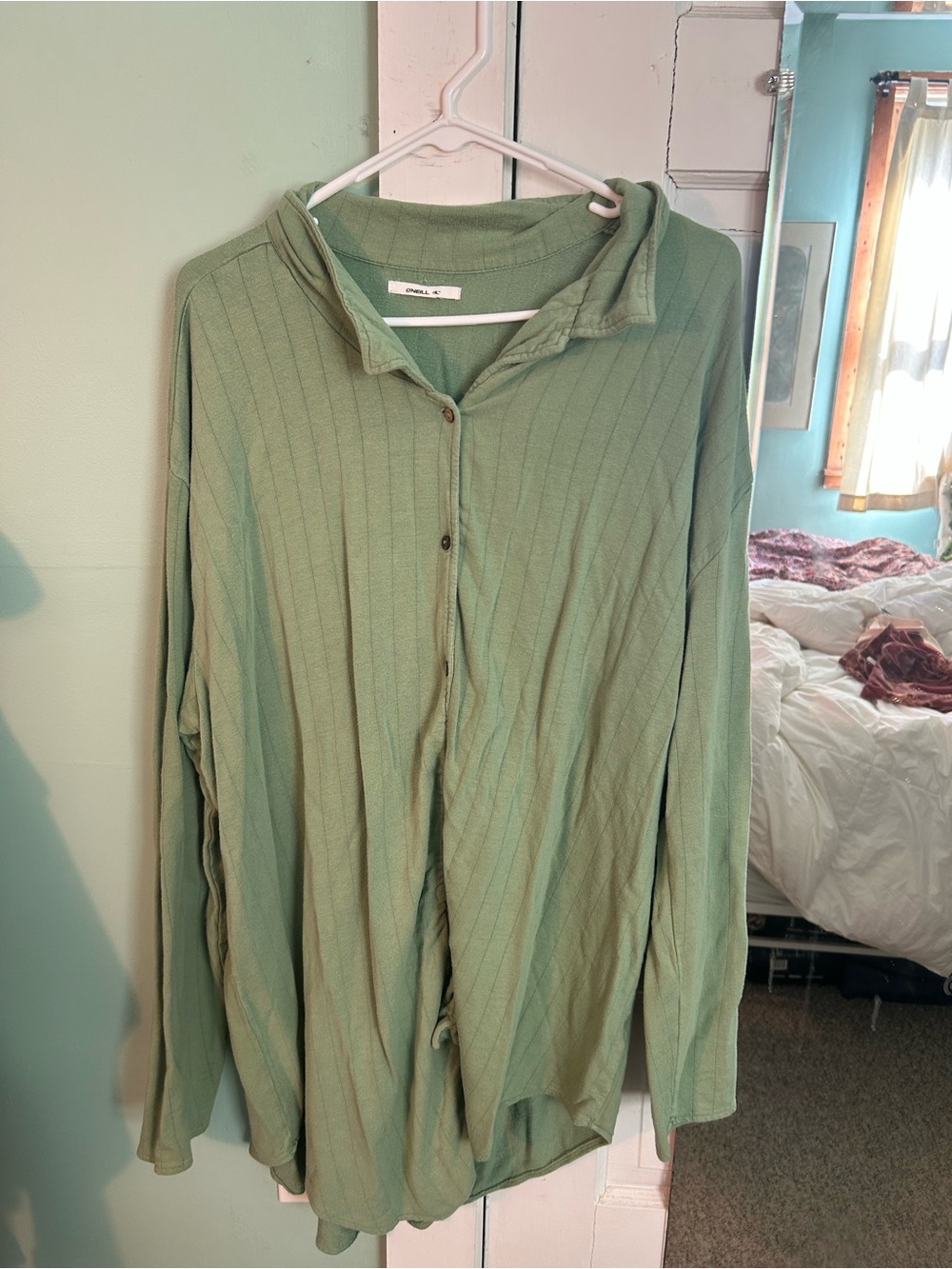 O'Neill Sage Green Ribbed Button-Down Shirt